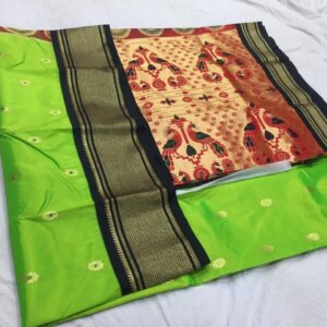 Rajputana – Parrot Green Silk Paithani