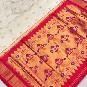 Rajputana – Moti White Red Pure Silk Paithani Saree