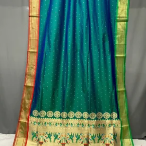 Rajputana - Peacock Blue-Green Silk Paithani