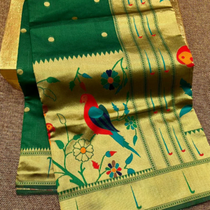 Rajputana -  Parrot Green with Golden Zari Paithani