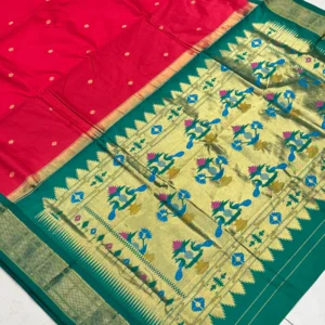 Rajputana –Red Green Morbangdi Pure Silk Paithani Saree