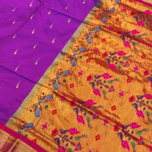 Rajputana - Violet Muniya Butti Pure Silk Paithani Saree